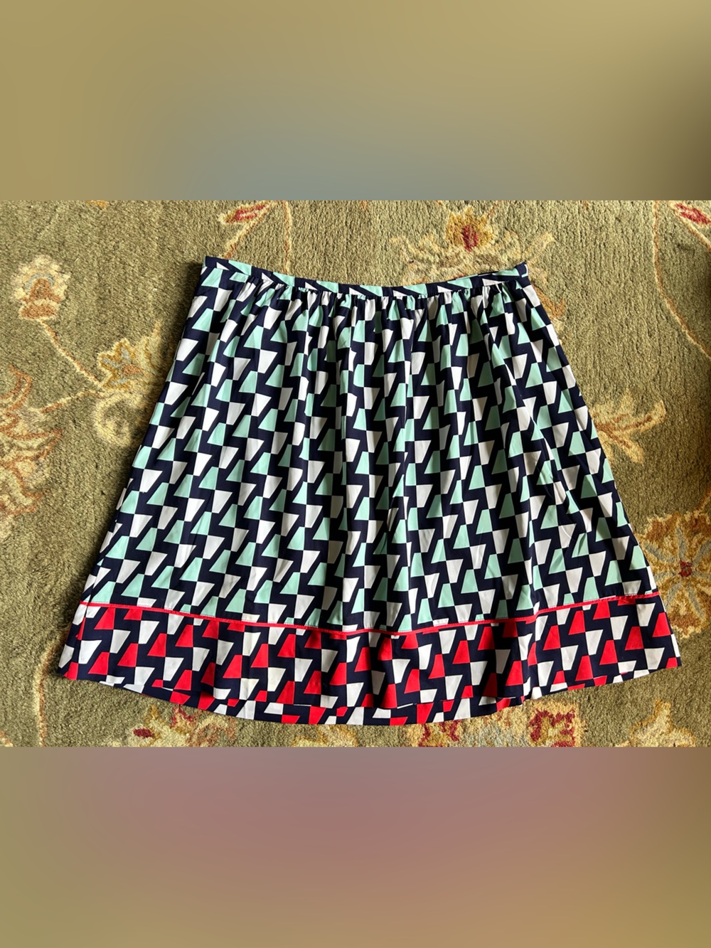 Tommy Hilfiger Navy, Mint & Red Geometric A-Line Skirt. Size 8